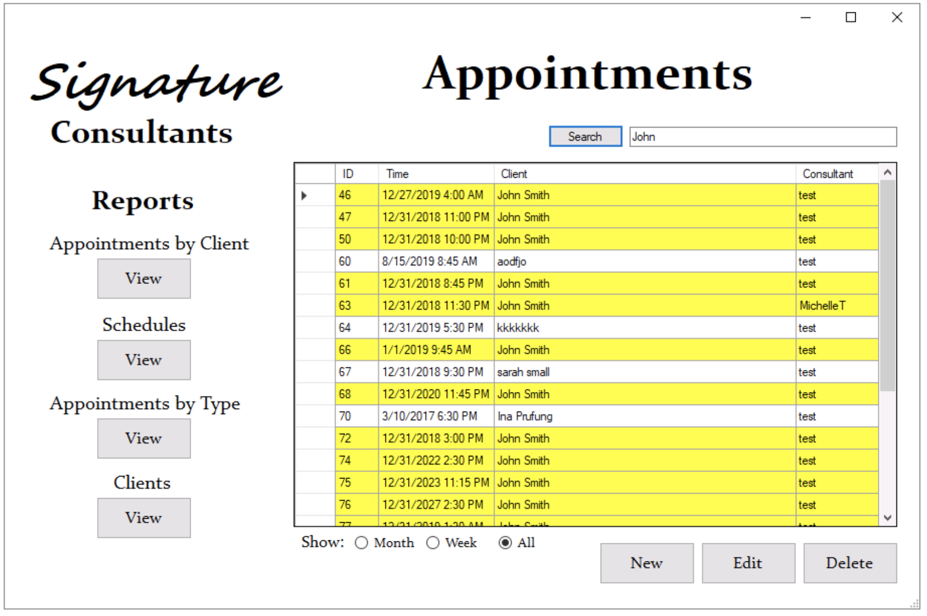 Signature Consultants Main Screen